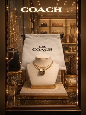 Coach Gold-Tone Layered Pendant Necklace & Dustbag